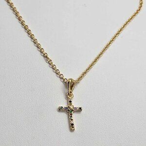 Brand New   Brazilian 18k Gold Filled Multi color cross Necklace
